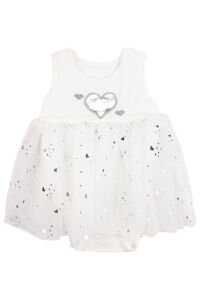 Kız Bebek Beyaz Tüllü Kalpli Zıbınlı Elbise