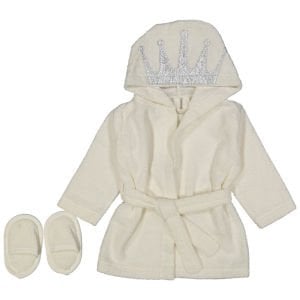 Unisex Ekru Şapkası Taçlı Bornoz Terlik Set