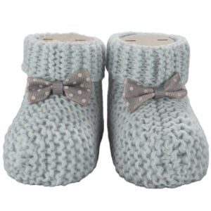 Unisex Gri Puanlı Fiyonklu Triko Patik 0-6 Ay