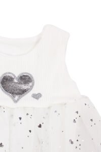 Kız Bebek Beyaz Tüllü Kalpli Zıbınlı Elbise