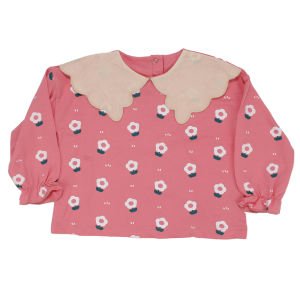 Kız Çocuk Nar Çiçeği Beyaz Papatya Desenli Keten Bebe Yakalı 2'li Takım