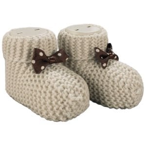 Unisex Kahverengi Puanlı Fiyonklu Triko Patik 0-6 Ay