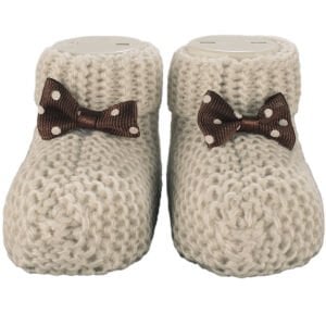 Unisex Kahverengi Puanlı Fiyonklu Triko Patik 0-6 Ay