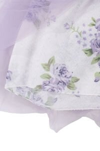 Kız Çocuk Lila Çiçek Desenli Tüllü Fitilli Fiyonklu Elbise