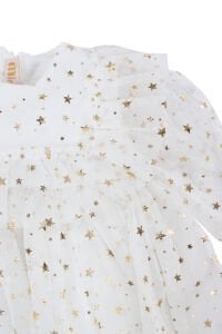 Kız Çocuk Ekru Gold Yıldız Desenli Tüllü Elbise