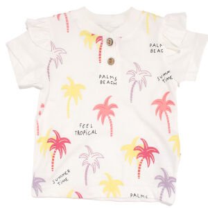 Kız Bebek Beyaz Fuşya Renkli Palmiye Desenli Şortlu 2'li Takım