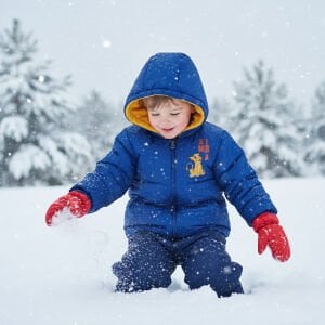 Mavi Simba Baskılı Kapşonlu Mont