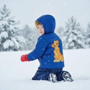 Mavi Simba Baskılı Kapşonlu Mont