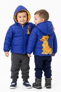 Mavi Simba Baskılı Kapşonlu Mont