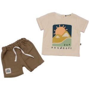 Erkek Bebek Ekru Haki Güneş Fun Outdoors Yazılı 2'li Takım