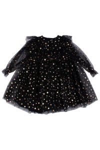 Kız Çocuk Siyah Gold Yıldız Desenli Tüllü Elbise