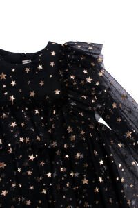 Kız Çocuk Siyah Gold Yıldız Desenli Tüllü Elbise