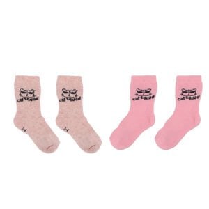 Kız Bebek Somon Pembe Kedi Desenli 2'li Havlu Çorap