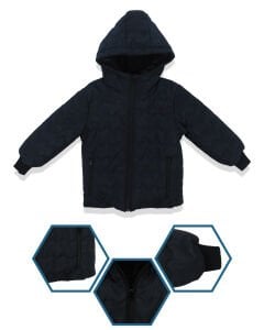 Unisex Lacivert İçi Peluş Kapitoneli Mont