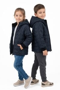 Unisex Lacivert İçi Peluş Kapitoneli Mont