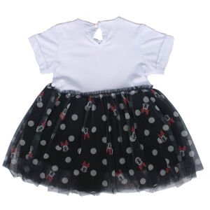 Kız Çocuk Mini Baskılı Siyah Tüllü Kısakol Elbise