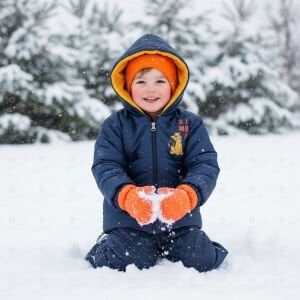 Lacivert Simba Baskılı Kapşonlu Mont