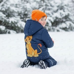 Lacivert Simba Baskılı Kapşonlu Mont