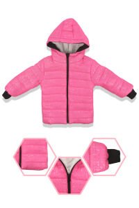 Kız Çocuk Fuşya Simli Parlak İçi Peluş Mont