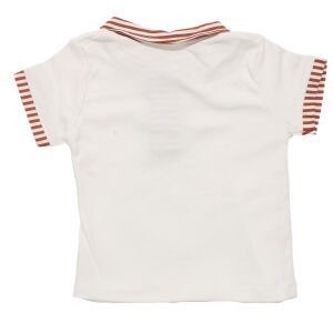 Erkek Bebek Beyaz Kiremit Çizgili Yakalı Şortlu 2'li Takım