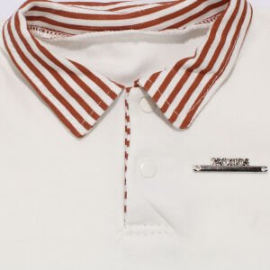 Erkek Bebek Beyaz Kiremit Çizgili Yakalı Şortlu 2'li Takım