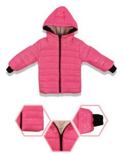 Kız Çocuk Fuşya Simli Parlak İçi Peluş Mont