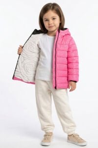 Kız Çocuk Fuşya Simli Parlak İçi Peluş Mont