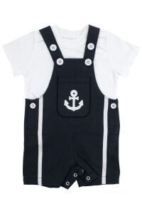 Erkek Bebek Ekru Laci Denizci Desen Salopet Takım