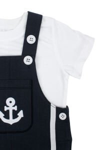 Erkek Bebek Ekru Laci Denizci Desen Salopet Takım