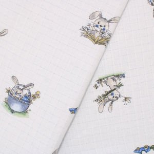 Erkek Bebek Mavi Biyeli Tavşanlı Desenli Pikeli Müslin Battaniye 80x90