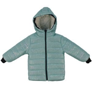 Kız Çocuk Su Yeşili Simli Parlak İçi Peluş Mont