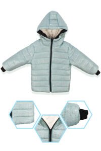 Kız Çocuk Su Yeşili Simli Parlak İçi Peluş Mont