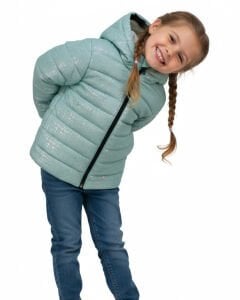 Kız Çocuk Su Yeşili Simli Parlak İçi Peluş Mont