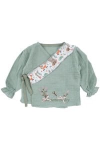 Kız Bebek Yeşil Beyaz Hayvanlı Desenli Müslin 5 Parça Hastane Çıkış Seti