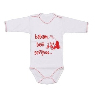 Babam Beni Seviyoo Yazılı Uzun Kollu Bebek Zıbın