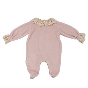 Kız Bebek Lila Dantelli Yakalı Kadife Çıtçıtlı Tulum