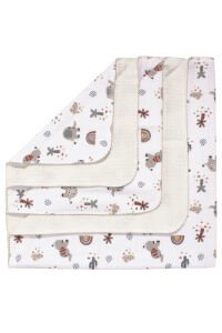 Unisex Ekru Kahve Biyeli Fil Gökkuşağı Desenli Pikeli Müslin Battaniye 100x100cm