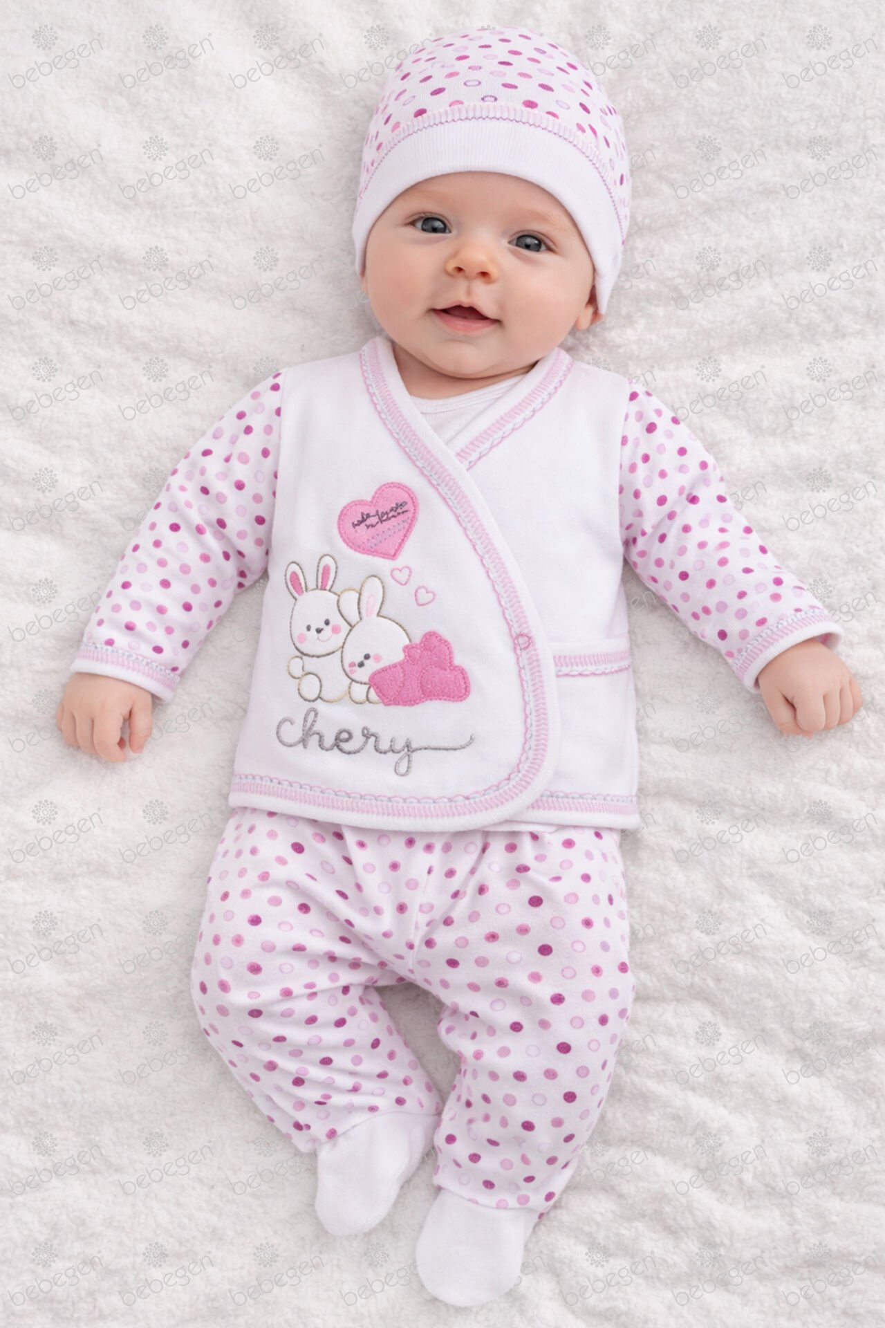 Chery Kalpli Pembe 5 Parça Kız Bebek Hastane Çıkış Seti - Bebegen