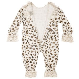 Kız Bebek Beyaz Kahve Leopar Desenli Bereli Fistolu Tulum