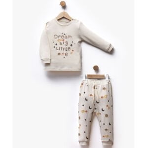 Erkek Çocuk Ekru Dream Yıldızlı Baskılı Pijama Takımı