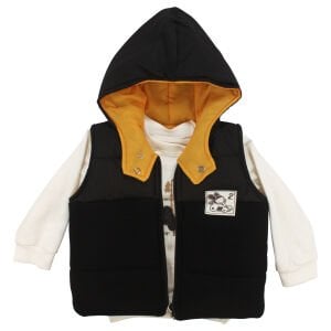 Erkek Bebek Siyah Sarı Şapkalı Şişme Yelekli Badili 3'lü Takım