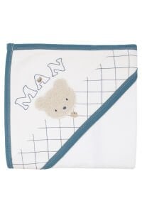 Erkek Bebek Ekru Mavi Man Nakışlı Ayı Nakışlı Havlu