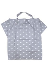 Unisex Gri Beyaz Büyük Yıldız Desenli Emzirme Önlüğü