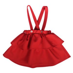 Kız Çocuk Kırmızı Fırfırlı Salopet Elbise Badili 2'li Takım