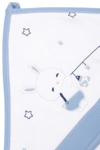 Erkek Bebek Beyaz Mavi Tavşan Desenli Havlu Bornoz Set