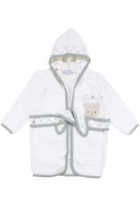 Erkek Bebek Beyaz Yeşil Man Ayılı Nakışlı Havlu Bornoz Set