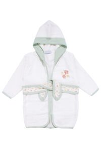 Kız Bebek Beyaz Yeşil Çiçek Nakışlı Havlu Bornoz Set