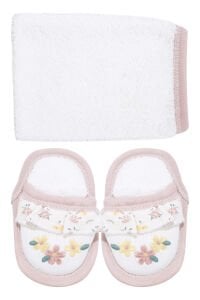 Kız Bebek Beyaz Pembe Çiçek Nakışlı Havlu Bornoz Set