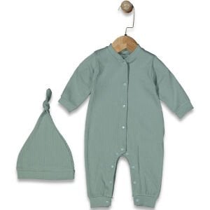 Unisex Su Yeşili Fitilli Düğümlü Bereli Çıtçıtlı Tulum