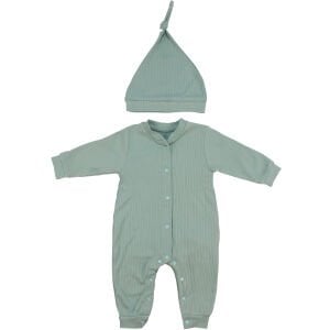 Unisex Su Yeşili Fitilli Düğümlü Bereli Çıtçıtlı Tulum